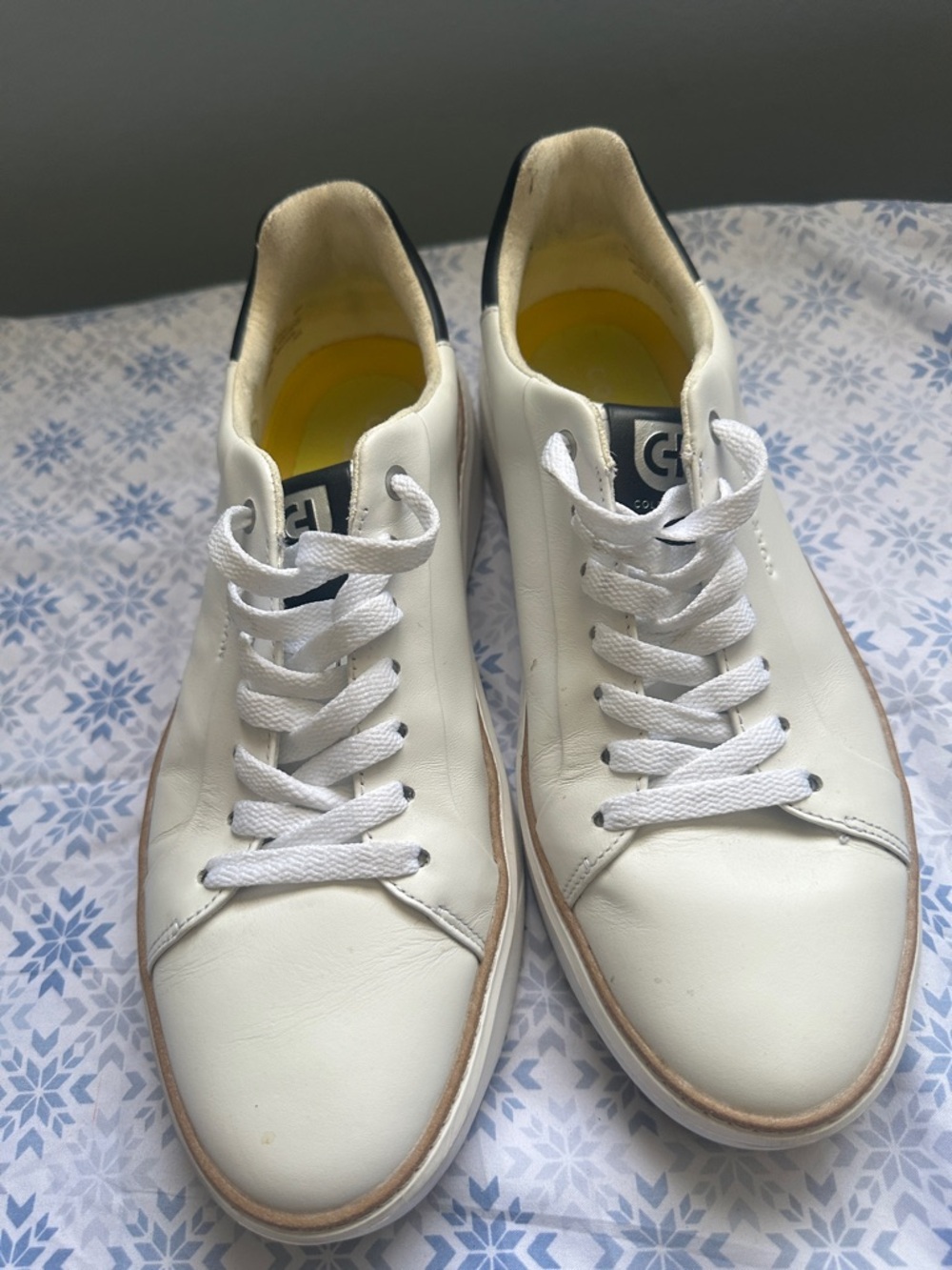 Cole Haan White Leather Low-Top Sneakers with Tan Trim